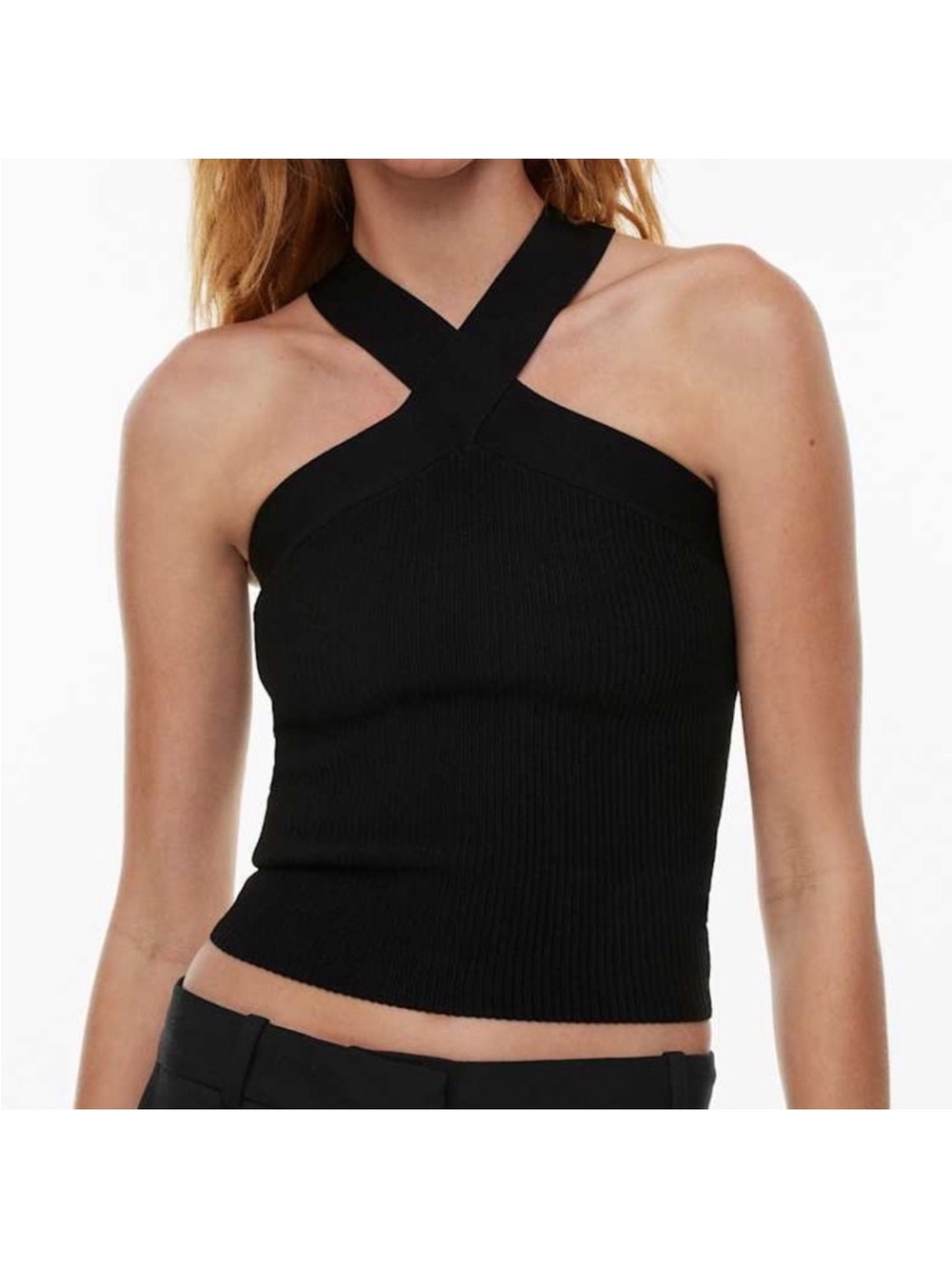 Aritzia Babaton Black Cross-Front Ribbed Halter Top - Women